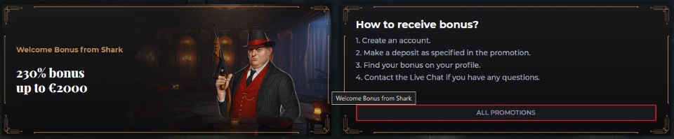 Windetta Casino Shark Welcome Bonus