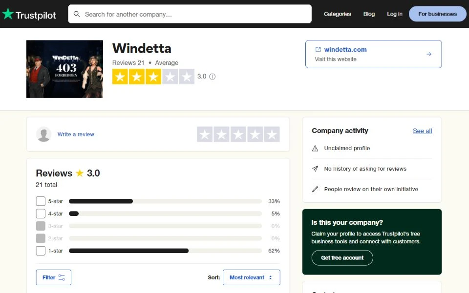 Windetta casino rating on trustpilot