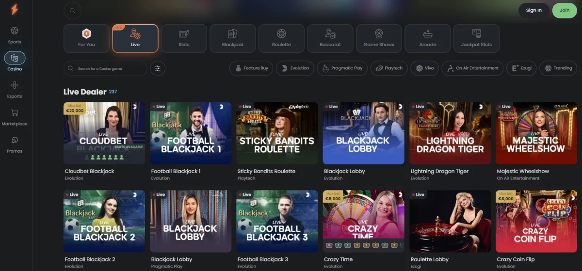 cloudbet live casino