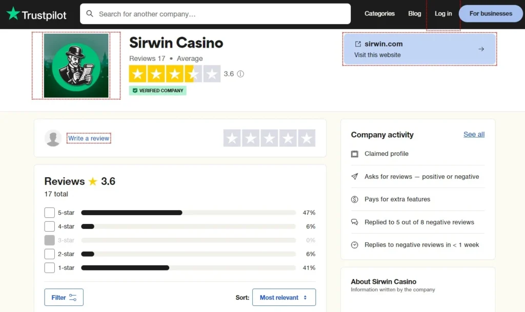 sirwin on trustpilot