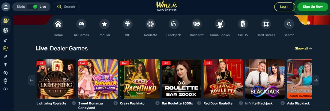 winz.io live games selection