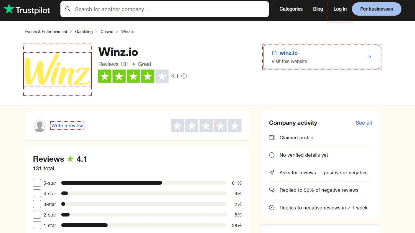winz trustpilot rating