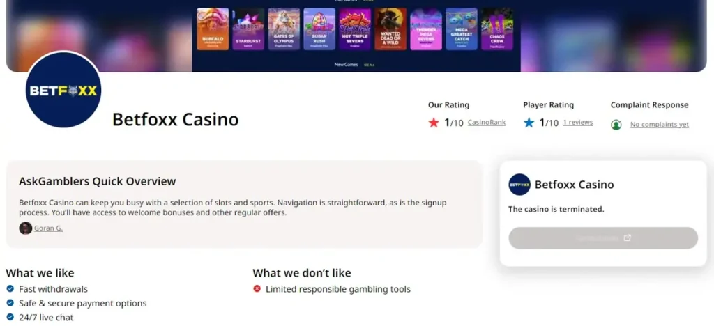 Betfoxx review on Askgamblers