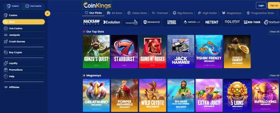CoinKings casino games and slots