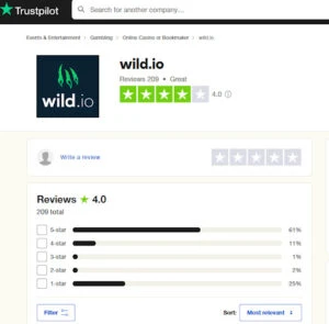 Wild.io ratings on trustpilot