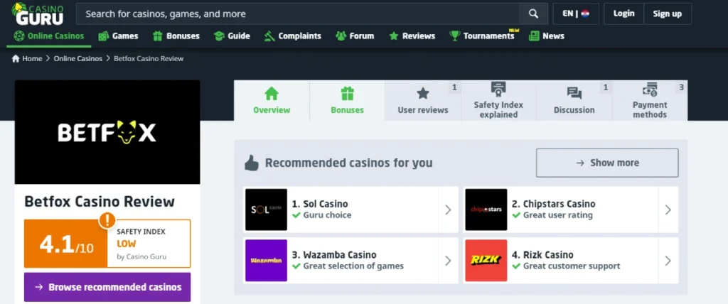 betfoxx review on casino guru