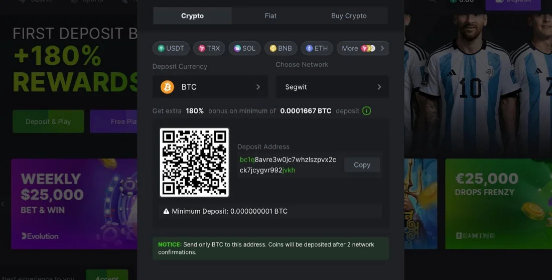 crypto casino deposit address