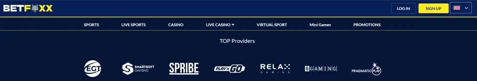 betfoxx casino top providers