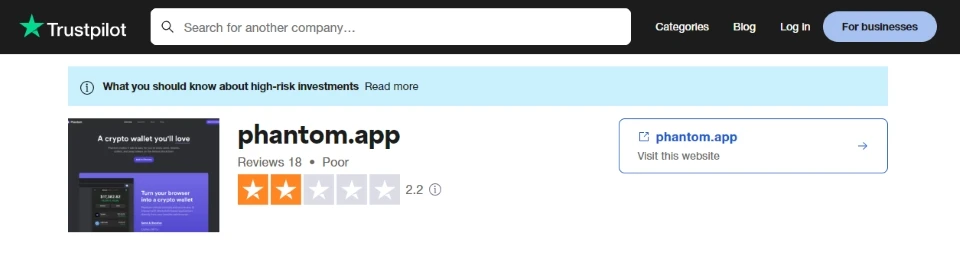 trustpilot rating of phantom wallet