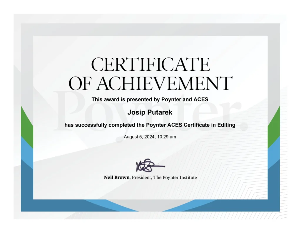 josip putarek ACES certificate