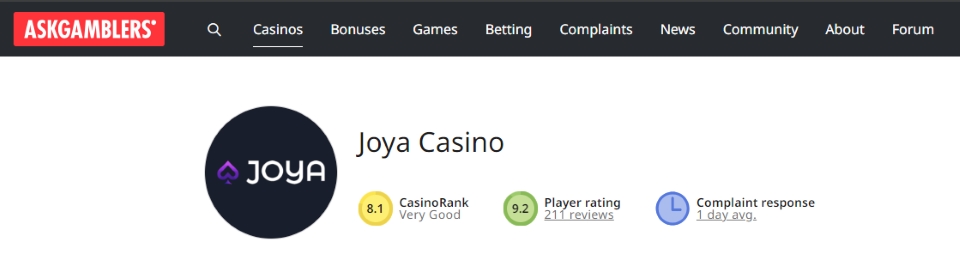 Joya casino rating on AskGamblers