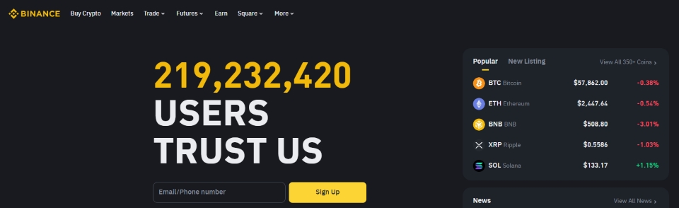 Binance - popular cryptos