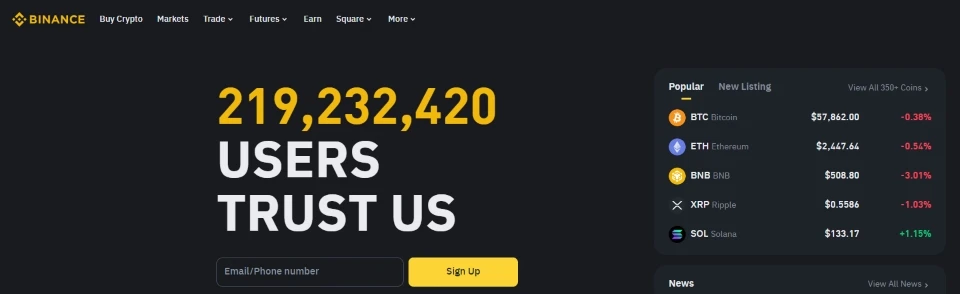 Binance - popular cryptos