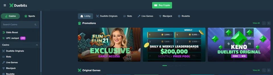 Duelbits casino homepage