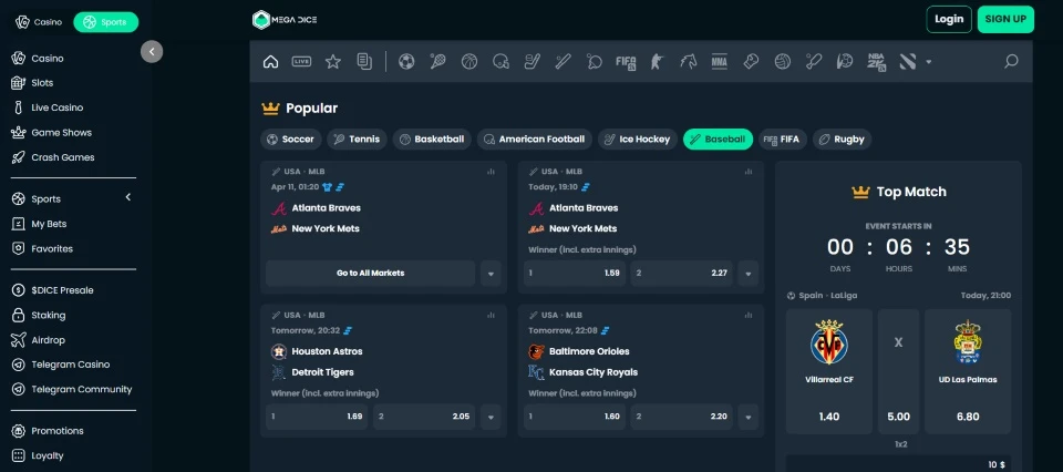 Mega Dice MLB betting