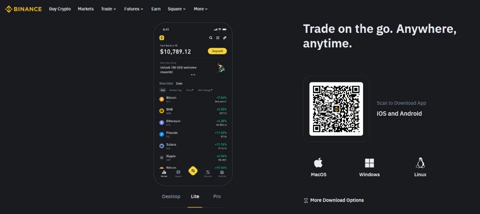 binance trade on the go