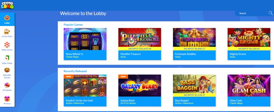 crypto loko casino lobby