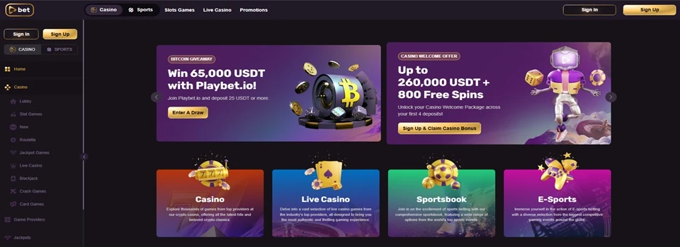 playbet.io homepage