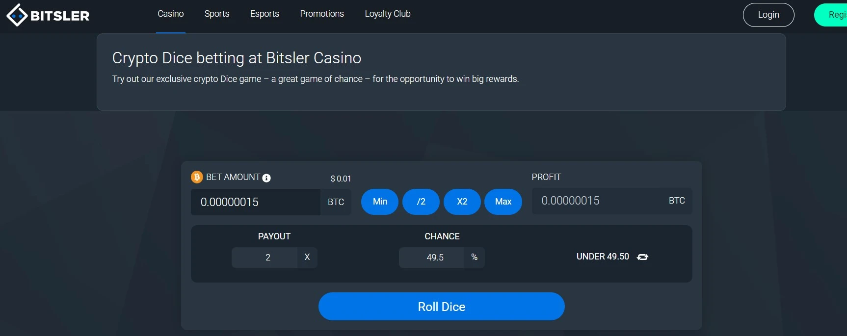 bitsler dice game