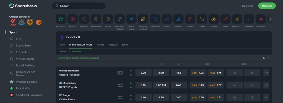 sportsbet.io handball section