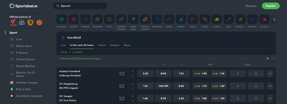 sportsbet.io handball section