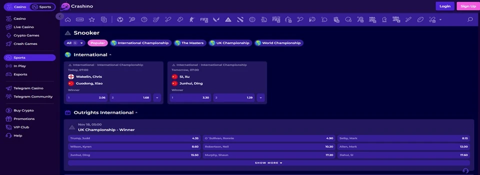 crashino snooker betting