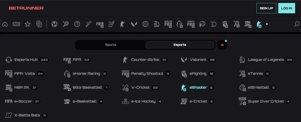 BetRunner eSports section