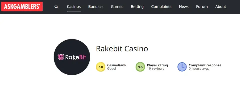 RakeBit Casino Askgamblers Rating