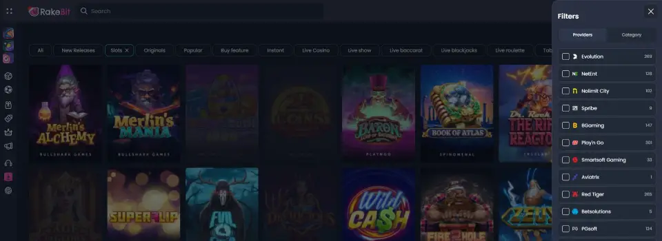 RakeBit Casino Game Providers