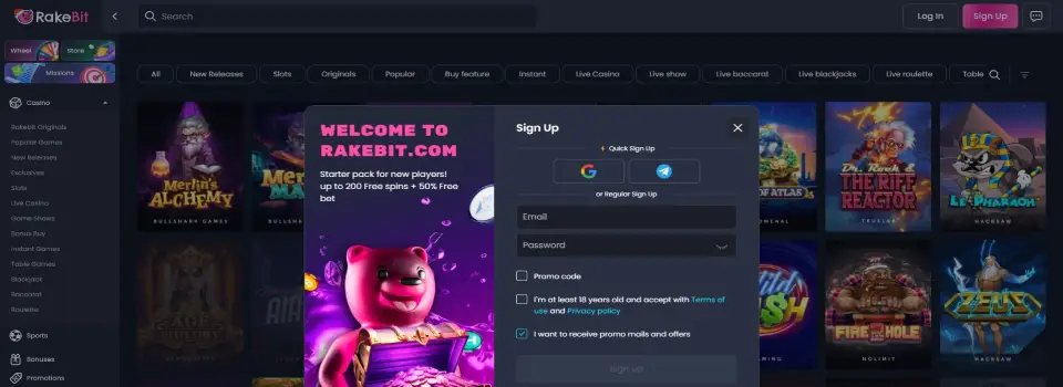 rakebit casino registration process