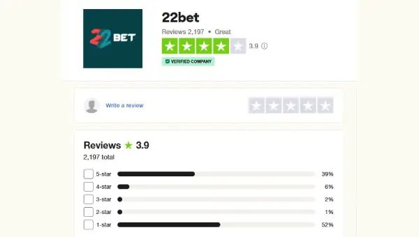 22bet Casino Trustpilot Rating