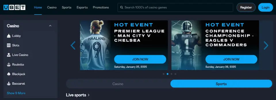 Ubet sportsbook homepage