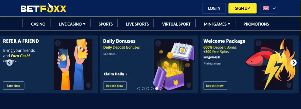 Betfoxx Casino Homepage