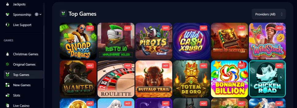 Bets.io casino game selection