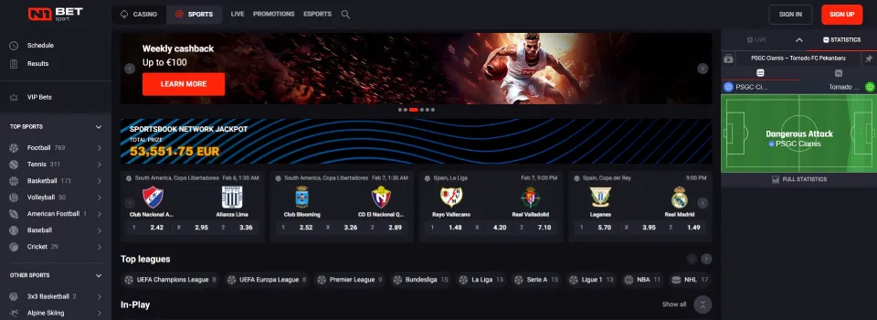 N1Bet Sportsbook Homepage