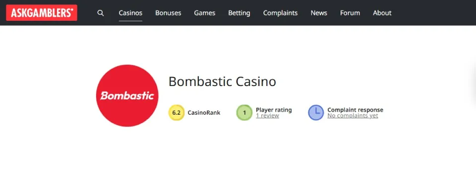 Bombastic Casino Askgamblers Ranking