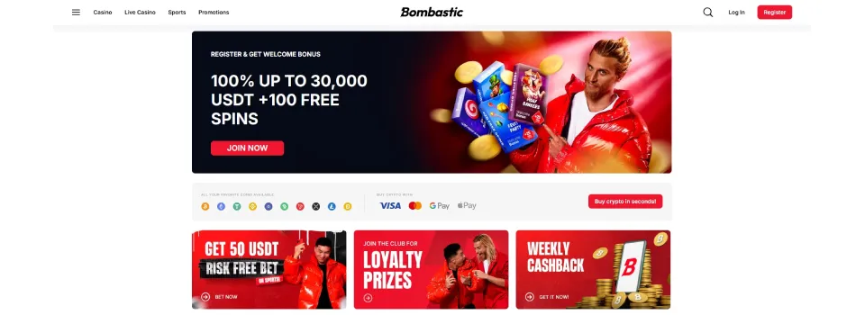 Bombastic Casino Homepage