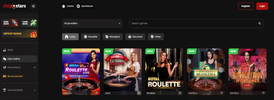 Chipstars Casino Live Dealer Games