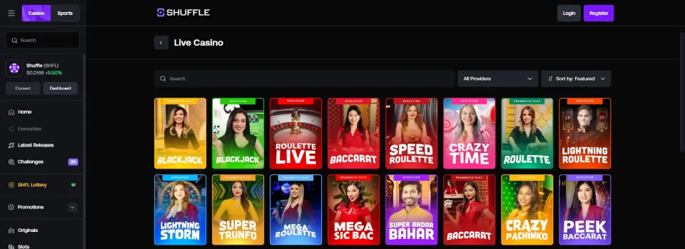 Shuffle Casino Live Dealer Games