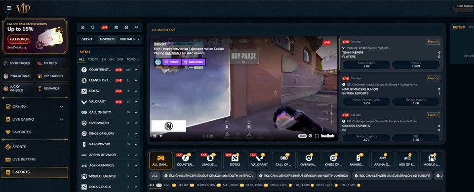 VIP SPortsbook - esports section VIP SPortsbook - esports section