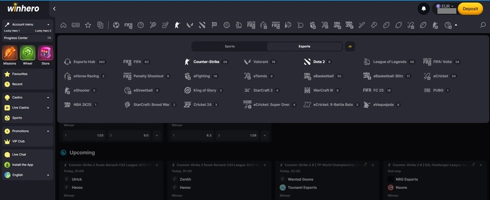 Winhero esports section