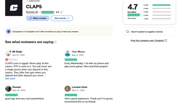 claps ratings on Trust Pilot