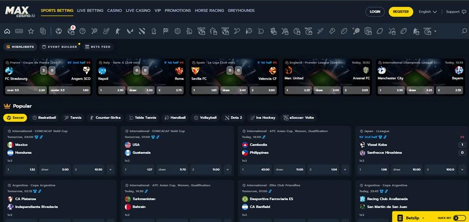 MAX Sportsbook homepage