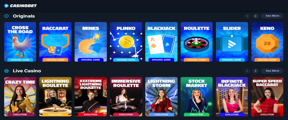 Casinobet Originals and Live Casino