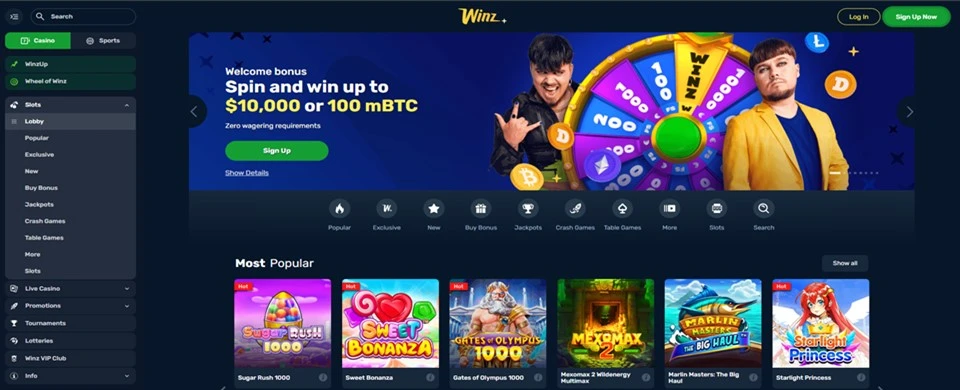 Winz Casino homepage