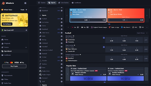 whale.io sports section
