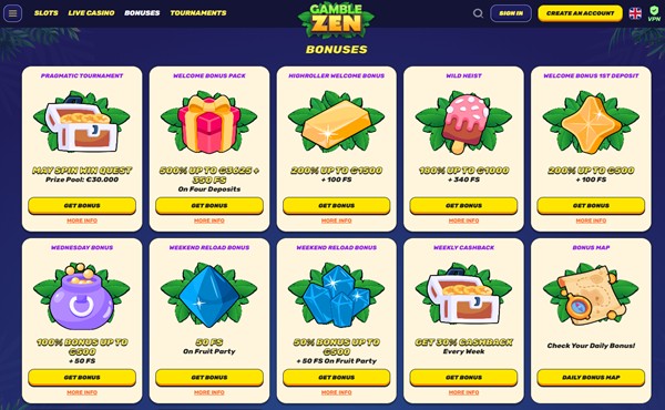 Gamblezen Bonuses and promotions