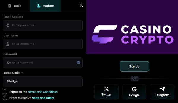 casinocrypto registration process