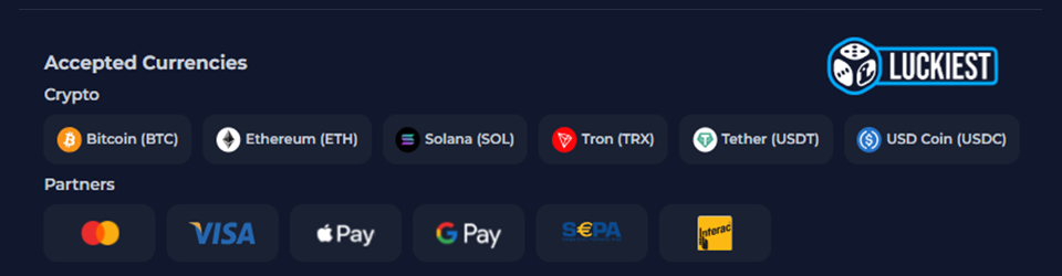 Luckiest - accepted cryptocurrencies