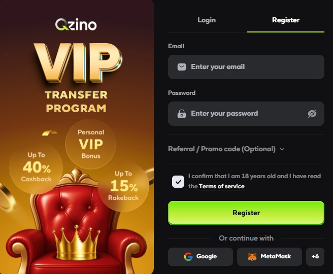 Qzino registration